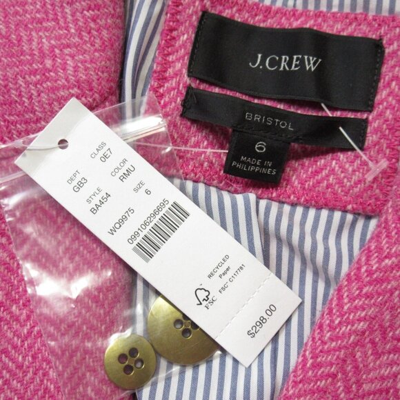 NWT J.Crew Bristol Blazer in Rose Pink English Wool Herringbone Jacket 6 $298 - Picture 3 of 9
